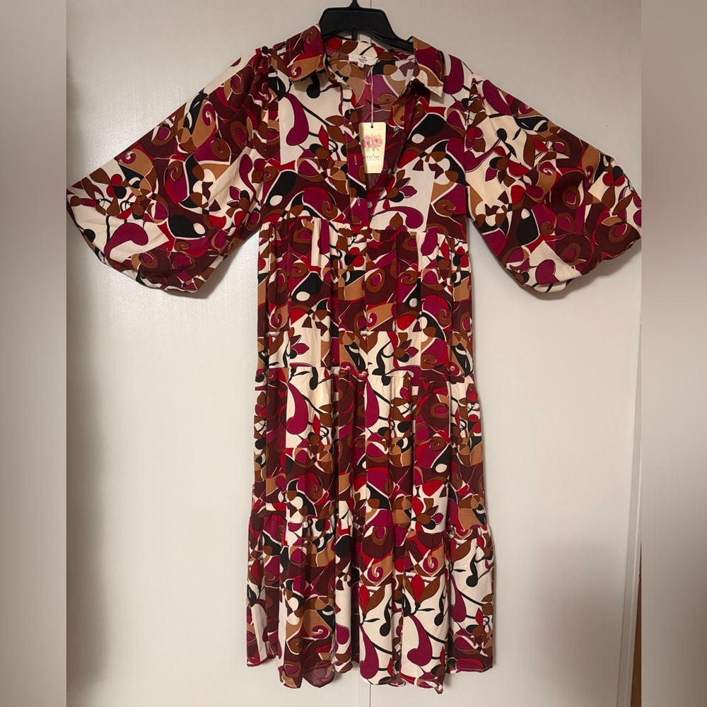 Entro Vibrant Red and Orange Maxi Dress